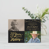 Haushalt 75. Geburtstag 2 Fotos Retro Einladung (Stehend Vorderseite)