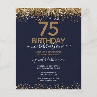 Haushalt 75. Geburtstag Glitzer Einladung Flyer