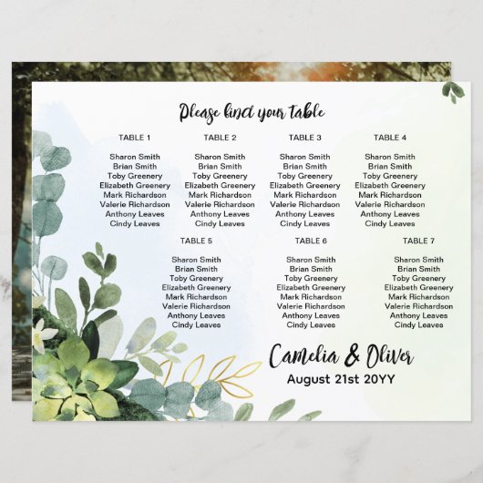 HAUSHALT 7 Tabelle Hochzeitssitze Diagramm Grünflä (Vorne/Hinten)