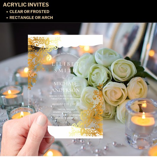 HAUSHALT Akryllische Hochzeit Gold Lace Filigree E Acryleinladungen