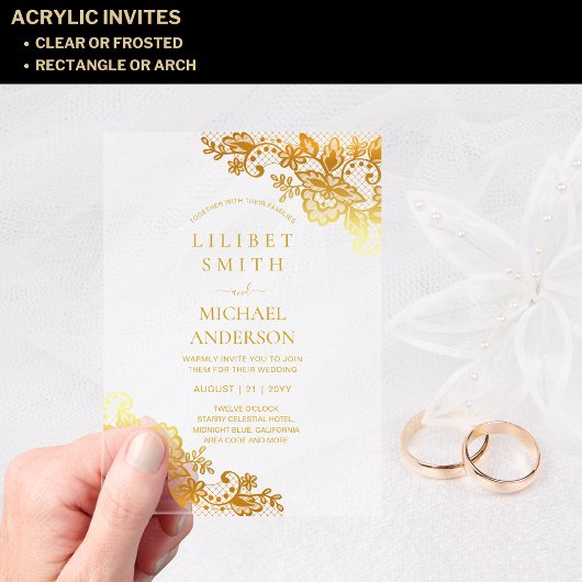 HAUSHALT Akryllische Hochzeit Gold Lace Filigree E Acryleinladungen