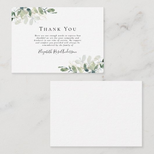 HAUSHALT Beileid Eukalyptus Beerdigung Vielen Dank Mitteilungskarte (Vorne/Hinten)
