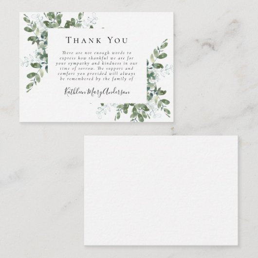 HAUSHALT Beileid Eukalyptus Beerdigung Vielen Dank Mitteilungskarte (Vorne/Hinten)
