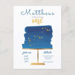 Haushalt | Blue, Silver & Gold Erster Geburtstag  Postkarte