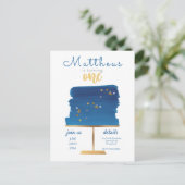 Haushalt | Blue, Silver & Gold Erster Geburtstag Postkarte (Stehend Vorderseite)