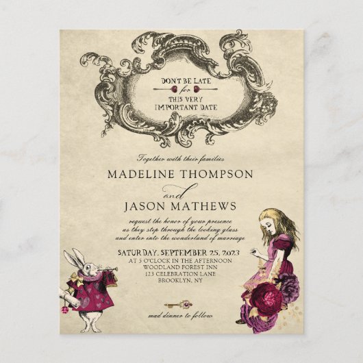 HAUSHALT Burgund Gold Alice im Wunderland Hochzeit (Vorderseite)