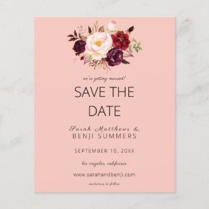 Haushalt Burgund Marsa Floral Save the Date rosa 2 Flyer