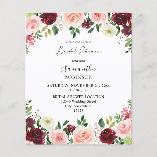 Haushalt Burgund & Rosa 4 Brautparty 2 Flyer (Vorne)