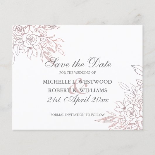 HAUSHALT Chic Rose Gold Floral Wedding SPAREN DAS (Vorderseite)