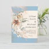 HAUSHALT Dusty Blue Pampas Grass Wedding Einladung (Stehend Vorderseite)