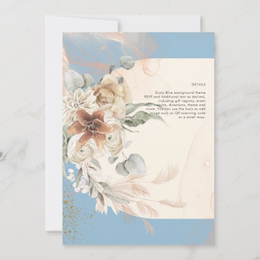 HAUSHALT Dusty Blue Pampas Grass Wedding Einladung (Rückseite)