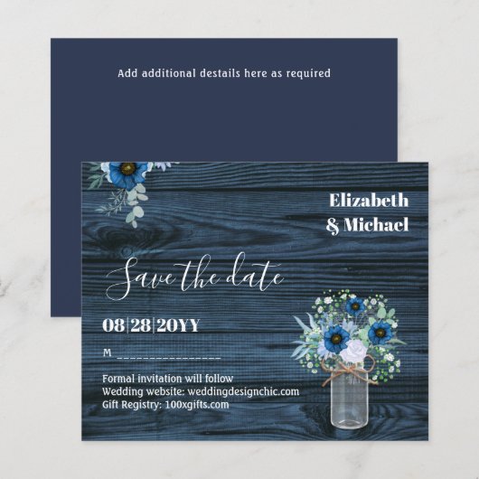 HAUSHALT Dusty Blue Rett Dates Rustikale Hochzeit (Vorne/Hinten)