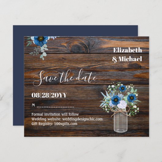 HAUSHALT Dusty Blue Rett Dates Rustikale Hochzeit (Vorne/Hinten)