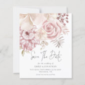 Haushalt Dusty Pink Florals QR-Code Save the Date (Vorderseite)