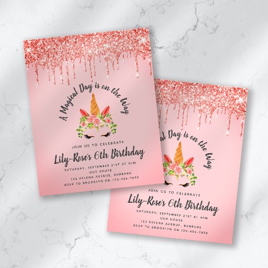 HAUSHALT Einhorngesicht Glitzer Geburtstag Einladu