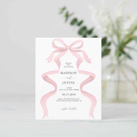 HAUSHALT Elegant Blush Pink Bow Monogram Wedding (Stehend Vorderseite)