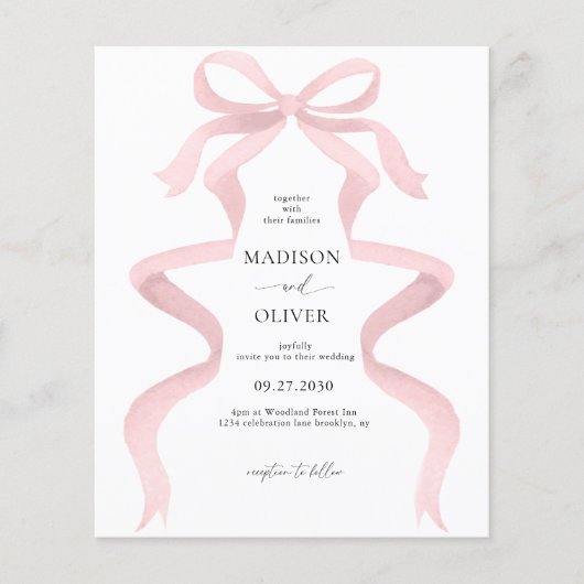 HAUSHALT Elegant Blush Pink Bow Monogram Wedding (Vorderseite)