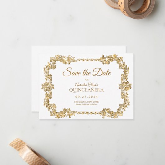 HAUSHALT Elegant Elfenbeinweißer Goldrahmen Quince Mitteilungskarte (Vorderseite/Rückseite Beispiel)