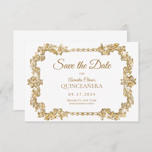 HAUSHALT Elegant Elfenbeinweißer Goldrahmen Quince Mitteilungskarte (Vorne/Hinten)