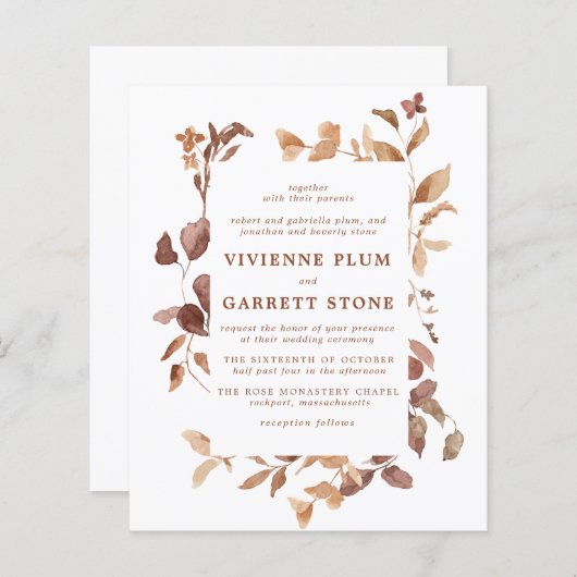 HAUSHALT Elegante Herbstlaub Hochzeit Einladung (Vorne/Hinten)