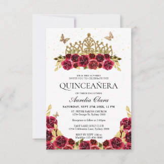HAUSHALT Elegante Rote Flora Gold Tiara Quinceaner Mitteilungskarte