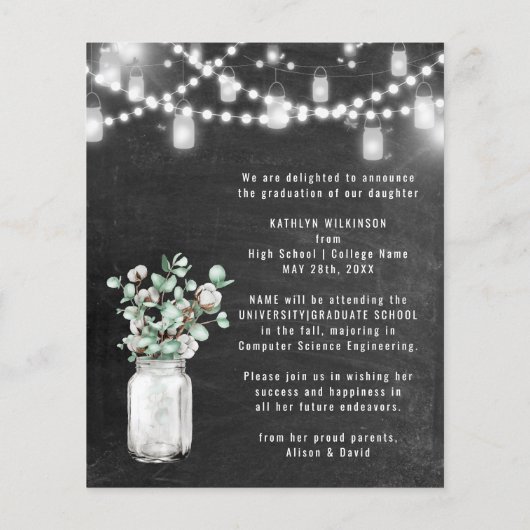 HAUSHALT Eleganter Eukalyptus-Abschluss Einladung (Rückseite)