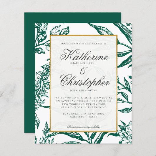 HAUSHALT Elegantes grünes Gold Botanische Hochzeit (Vorne/Hinten)