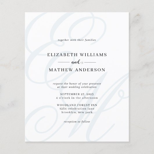 HAUSHALT Elegantes Skript Dusty Blue Monogram Wedd (Vorderseite)
