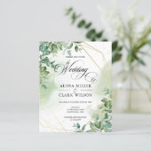 HAUSHALT Eukalyptus Grüne Gold Hochzeit Einladung (Stehend Vorderseite)