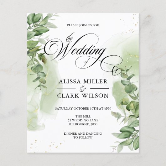 HAUSHALT Eukalyptus Grüne Gold Hochzeit Einladung (Vorderseite)