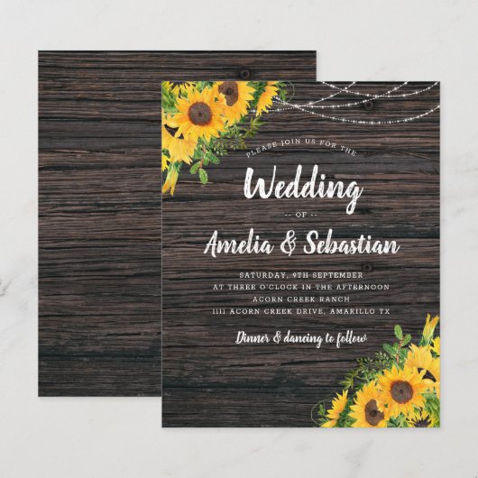 HAUSHALT Fall Rustikale Sonnenblumen Einladung (Vorne/Hinten)