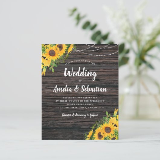 HAUSHALT Fall Rustikale Sonnenblumen Einladung (Stehend Vorderseite)