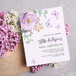 Haushalt für den Schmetterling der Violett-Rose Ge<br><div class="desc">Ein weicher lila Hintergrund. Dekoriert mit einer lila und lila Rose und grünen,  wasserfarbenen Eukalyptusgrün und Schmetterlingen. Personalisieren Sie Ihren Namen und Ihre Party-Daten und fügen Sie diese hinzu. 1 Blatt = 1 Einladung mit Druckkante bis Kante.</div>