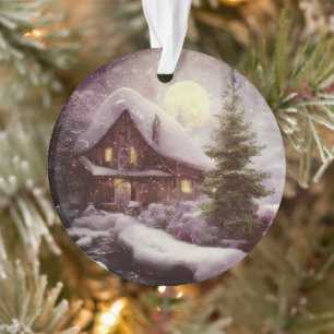 Haushalt für die Hütte im Winter Ornament