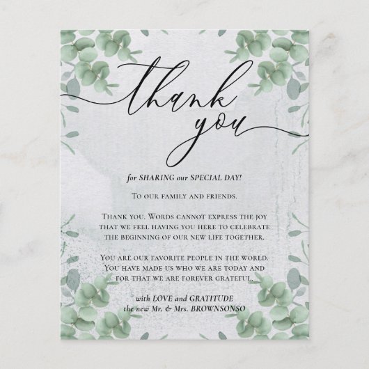 Haushalt für Kalligrafie Eukalyptus Danke Flyer (Vorne)