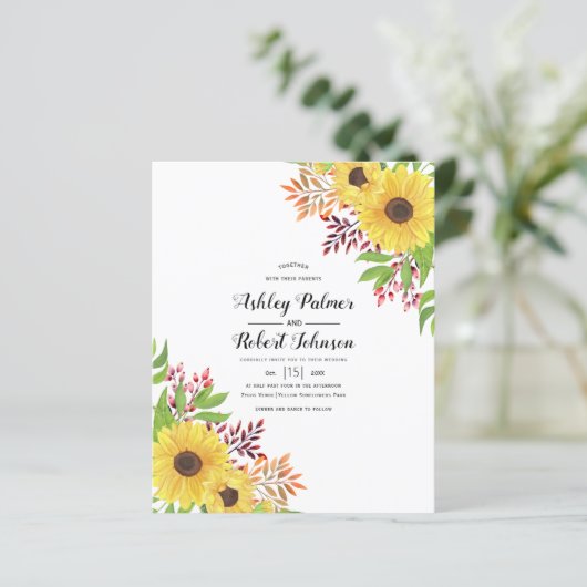 HAUSHALT Gelbe Sonnenblumen Einladung (Stehend Vorderseite)