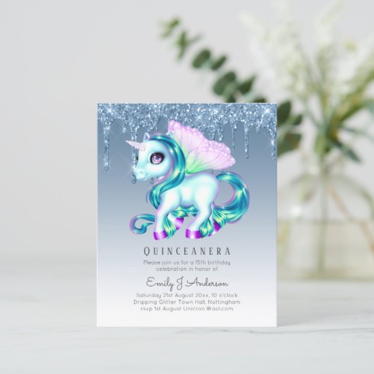 HAUSHALT Glitzer Quinceanera Unicorn Anicorn Flüge (Stehend Vorderseite)