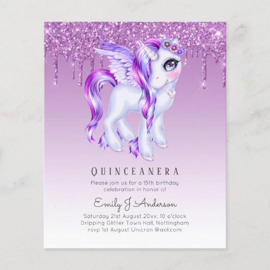 HAUSHALT Glitzer Quinceanera Unicorn Anicorn Flüge (Vorderseite)