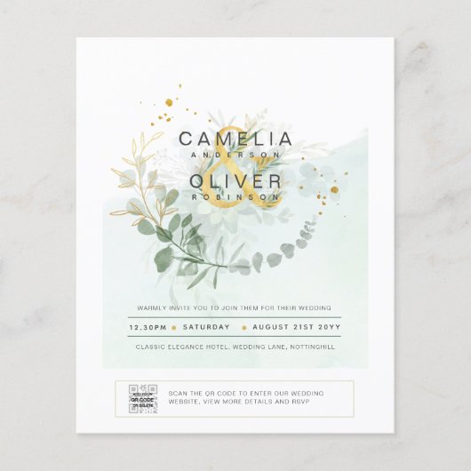 HAUSHALT Grüne FOTO Hochzeit Einladung QR CODE F (Vorderseite)