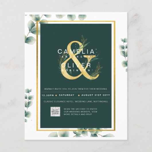 HAUSHALT Grüne FOTO Hochzeit Einladung QR CODE F Flyer (Vorne)