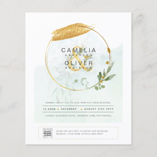 HAUSHALT Grüne FOTO Hochzeit Einladung QR CODE F Flyer (Vorne)