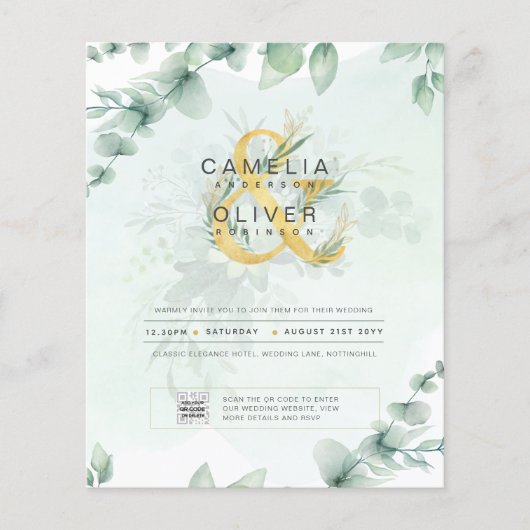 HAUSHALT Grüne FOTO Hochzeit Einladung QR CODE F Flyer (Vorne)