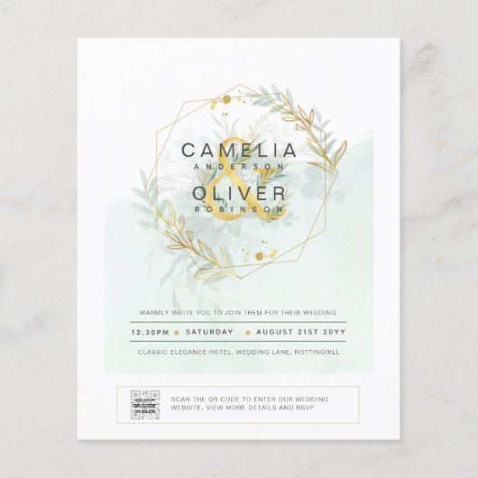 HAUSHALT Grüne FOTO Hochzeit Einladung QR CODE F Flyer (Vorne)