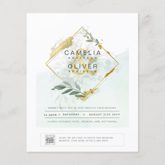 HAUSHALT Grüne FOTO Hochzeit Einladung QR CODE F Flyer (Vorne)