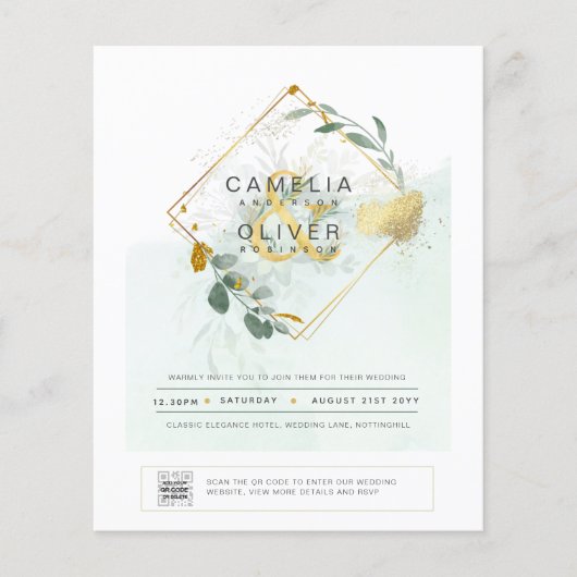 HAUSHALT Grüne FOTO Hochzeit Einladung QR CODE F Flyer (Vorne)