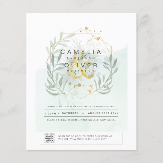 HAUSHALT Grüne FOTO Hochzeit Einladung QR CODE Flyer (Vorne)