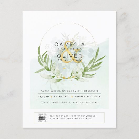 HAUSHALT Grüne FOTO Hochzeit Einladung QR CODE Flyer (Vorne)