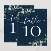 HAUSHALT-Hochzeit-Navy-Gold-Eukalyptus-Tischnummer (Vorne/Hinten)