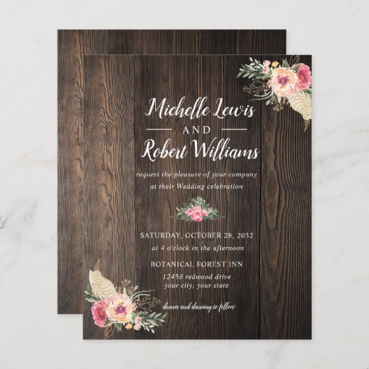 HAUSHALT Hübsche Holzstruktur Rosa Blumenzehen (Vorne/Hinten)