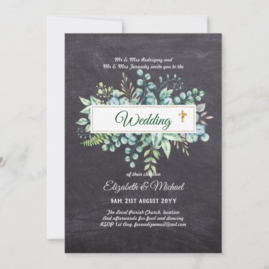 Haushalt KATHOLIC Christlich WEDDING Greenery bitt Einladung (Vorderseite)